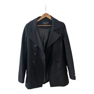 Elegant Black Double-Breasted Pea Coat